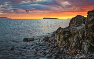 Air balloon at sunset 